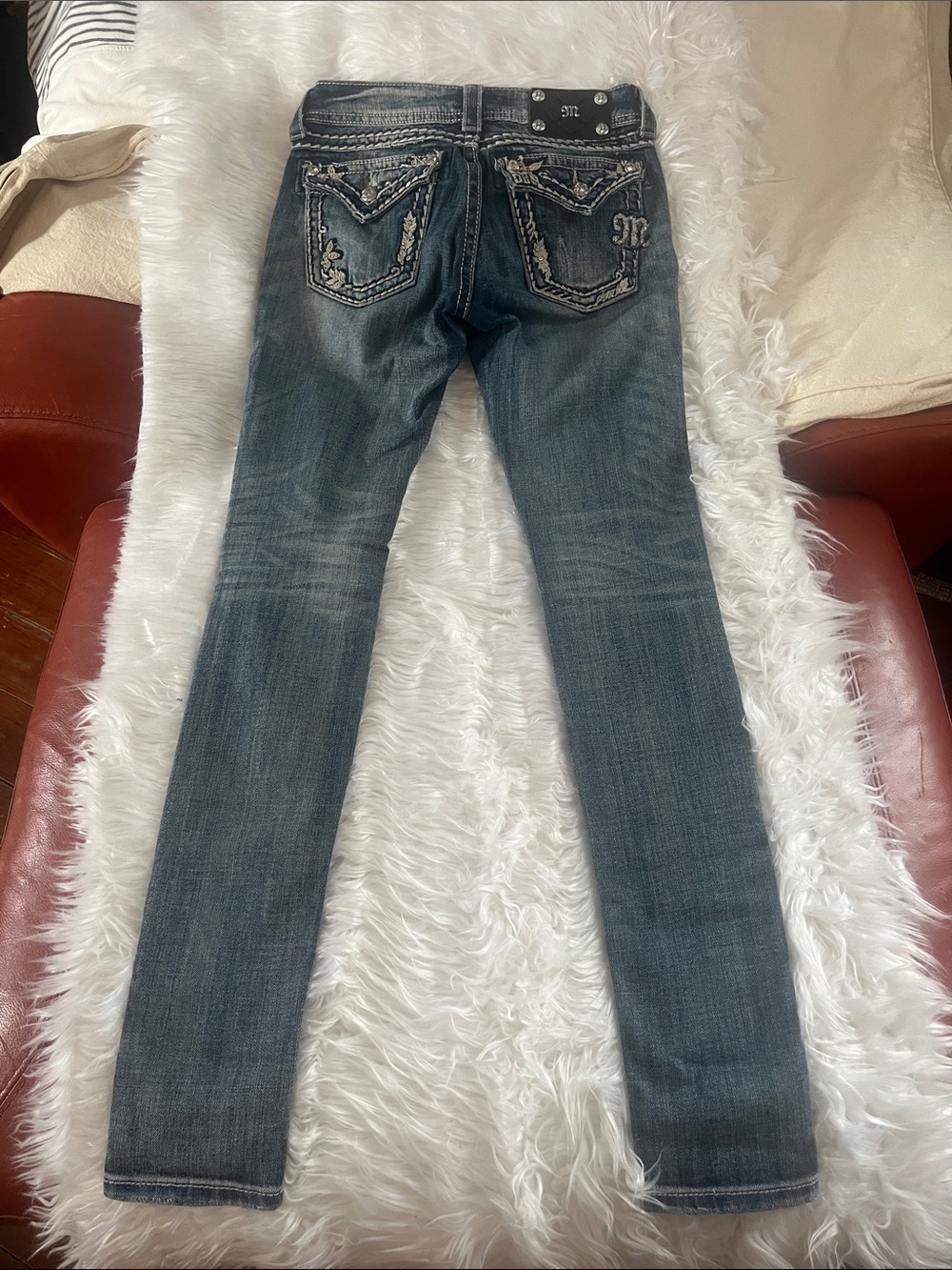 Miss Me Dark Wash Skinny Jeans with Embellished Back Pockets